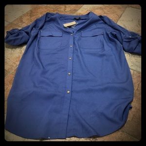 NWT plus size silky blouse 1x roll up sleeves